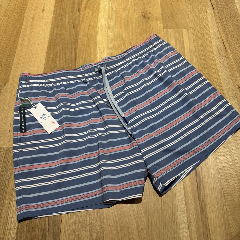 Southern Tide Swim Trunks Men’s XXL Breton Stripe Blue Board Shorts NWT